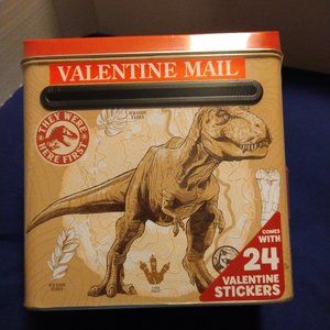 NEW Jurassic World Dinosaur Valentine Mailbox with 24 Stickers T-Rex Blue